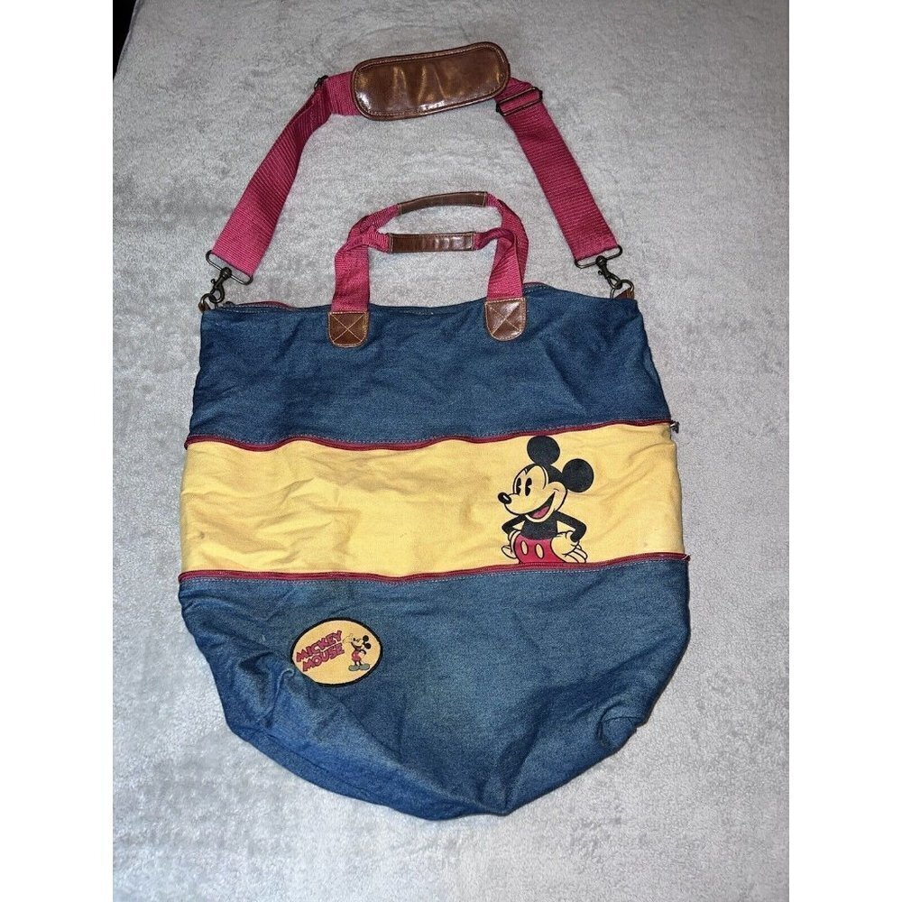 Disney MICKEY MOUSE Classic Denim Expandable Zip Shoulder Cross Bag Tote